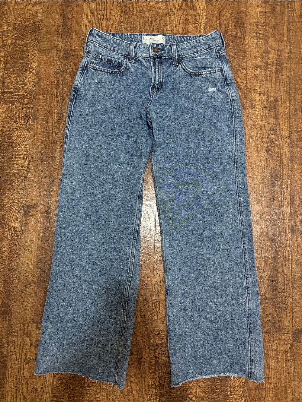 Hollister Distressed Wide Leg Jeans - Light Blue